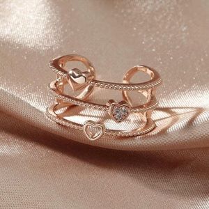Rose Gold & Rhinestone Stacked Hearts Ring